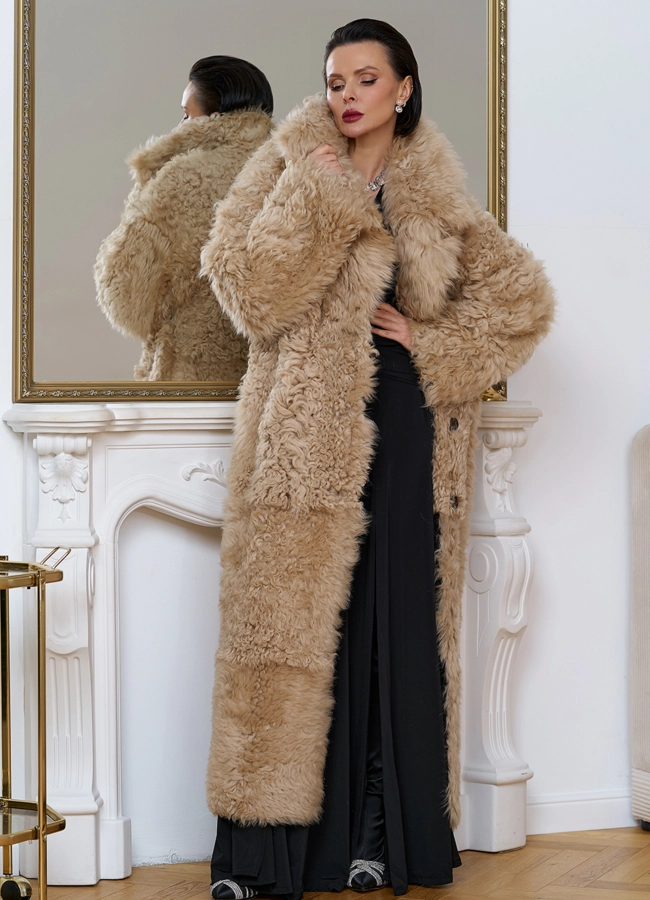 Женская двухсторонняя дубленка с декоративным поясом модель № 31620 в кредит