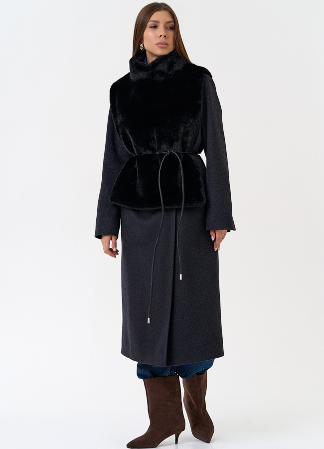 Женская манишка из эко меха в черном цвете модель № 31269 в кредит