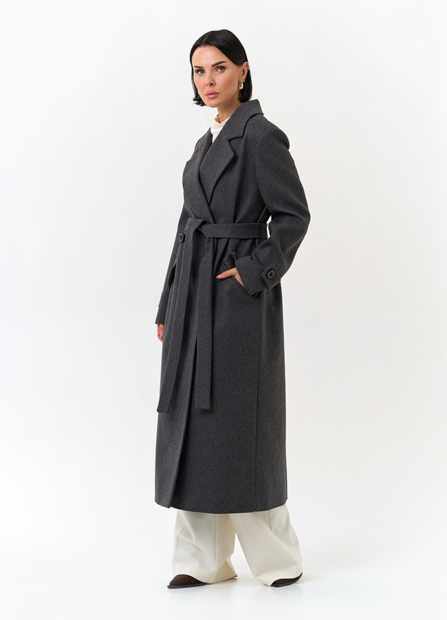 Женское длинное пальто с поясом модель № 32813 в рассрочку