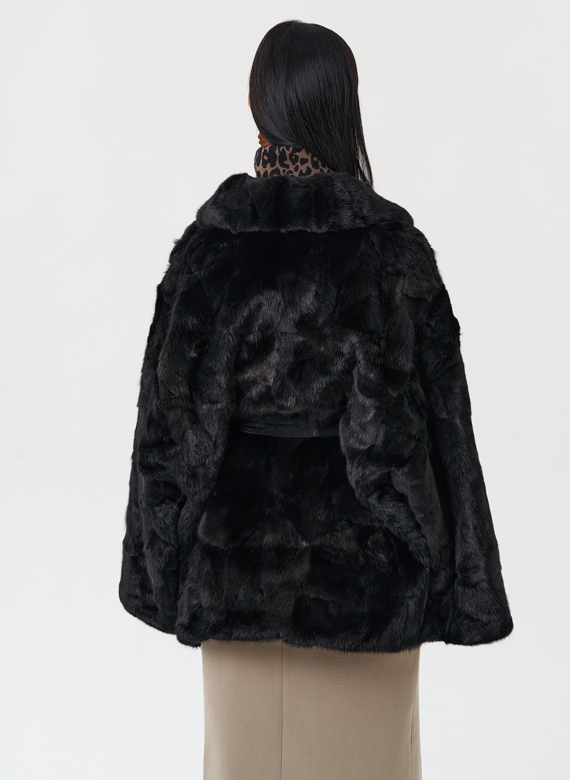 Шуба из меха норки с поясом