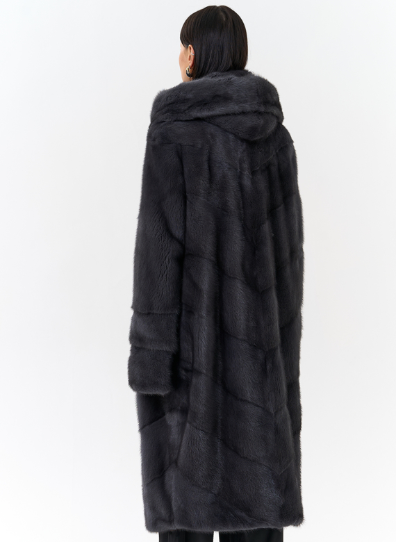 Длинная норковая шуба в сером цвете