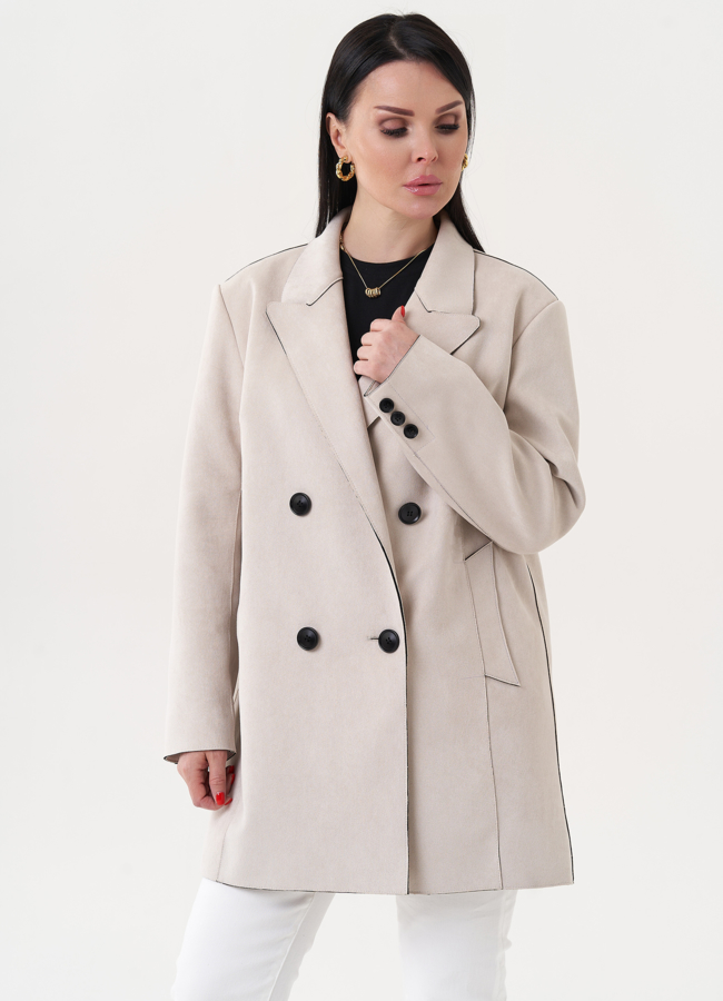 Жакет из эко замши с английским воротником модель № 82375 меха малина