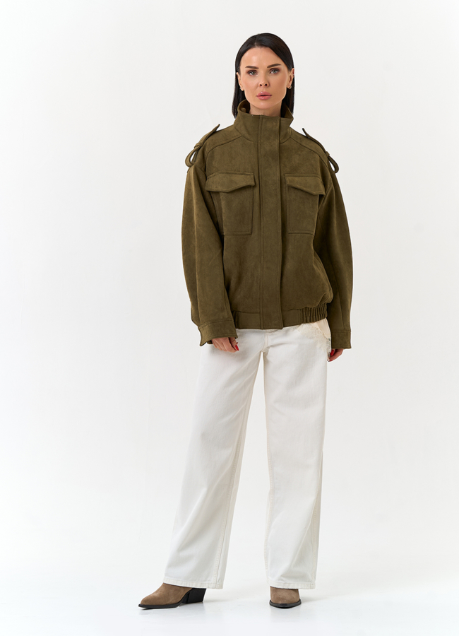 Женская куртка бомбер из эко замши модель № 33035 в рассрочку