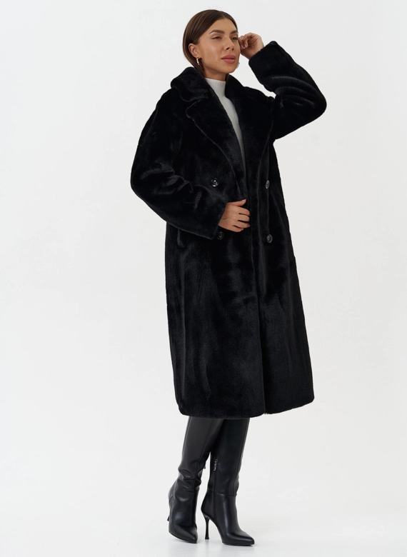 Женское пальто из экомеха с капюшоном фото