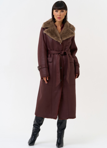 Женская дубленка из эко замши с английским воротником