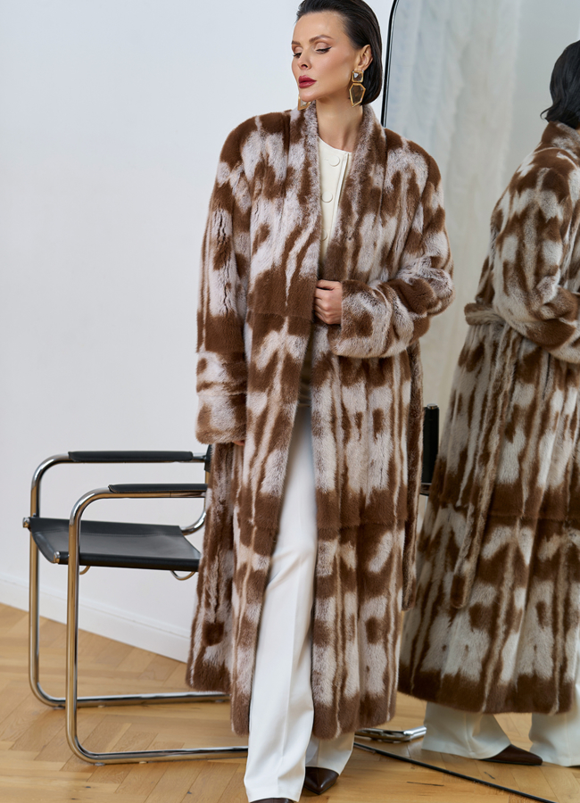 Шуба из норки с анималистичным принтом модель № 31173 в рассрочку