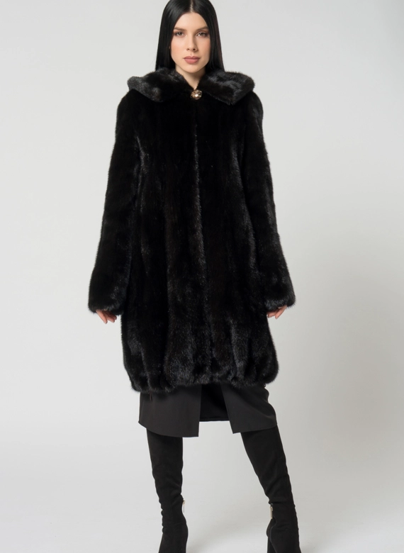 Норковая шуба с капюшоном