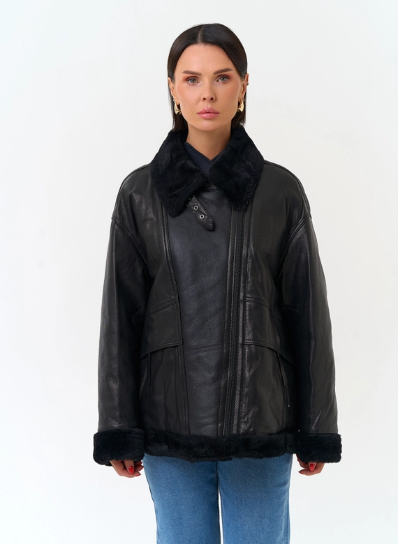 Натуральная дубленка черного цвета фото