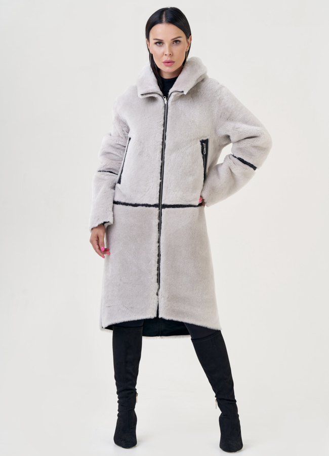 Двухсторонняя женская дубленка с капюшоном модель № 23192 универмаг малина