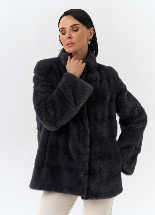 Норковая шуба трансформер, поперечная со стойкой модель № 25924 универмаг малина