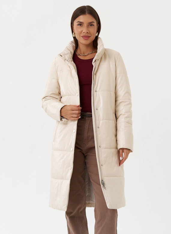 Пуховик из эко кожи на био пухе