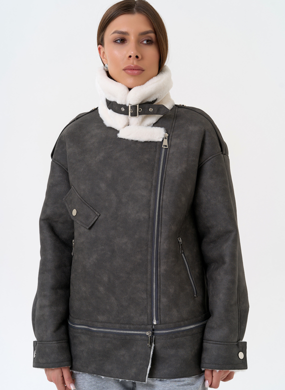 Женская дубленка трансформер из эко замши