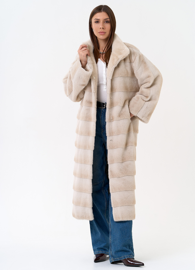 Женское пальто из эко меха с воротником стойкой модель № 31235 универмаг малина