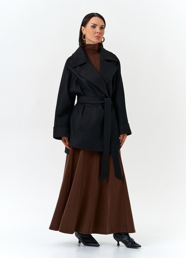 Женское укороченное пальто черного цвета модель № 32783 универмаг малина