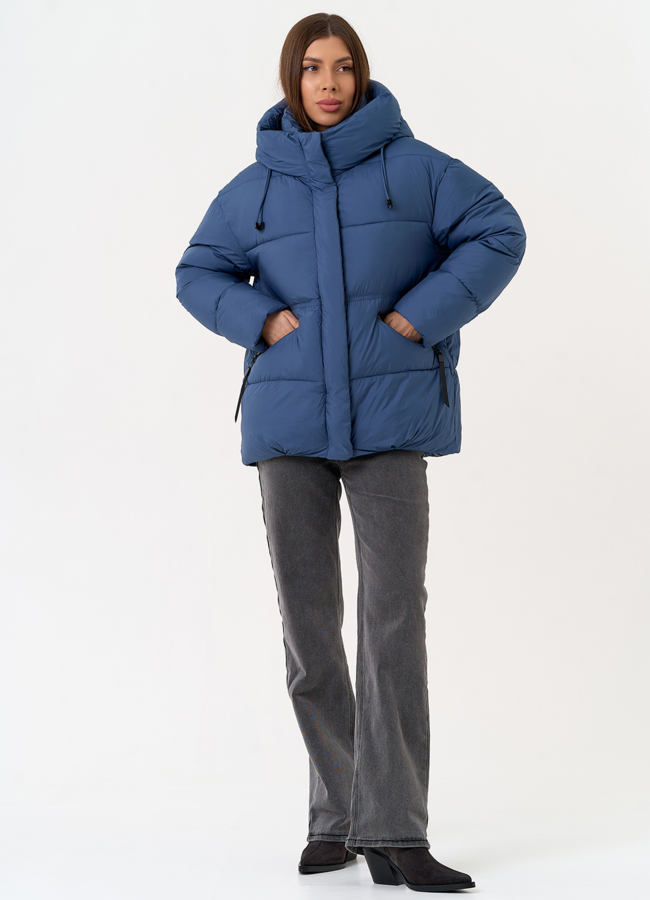 Женский пуховик синего цвета с капюшоном модель № 31534 в рассрочку