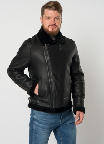 Мужская дубленка косуха в черном цвете Мужская дубленка косуха в черном цвете