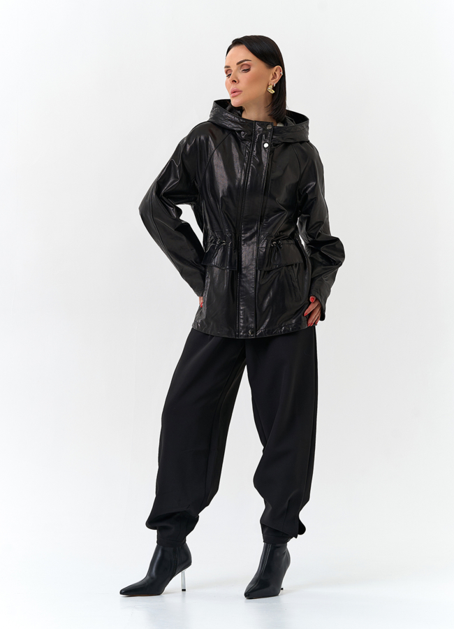 фото Женская куртка из натуральной кожи  с капюшоном модель № 32528