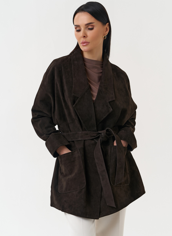 Куртка из натуральной замши коричневого цвета