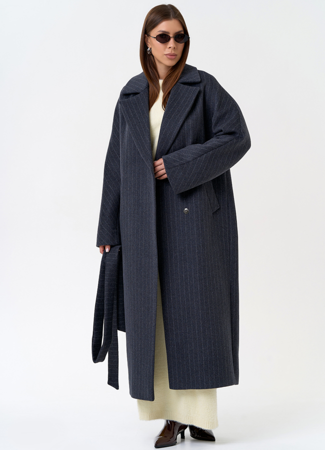 Женское длинное пальто с поясом модель № 31333 универмаг малина