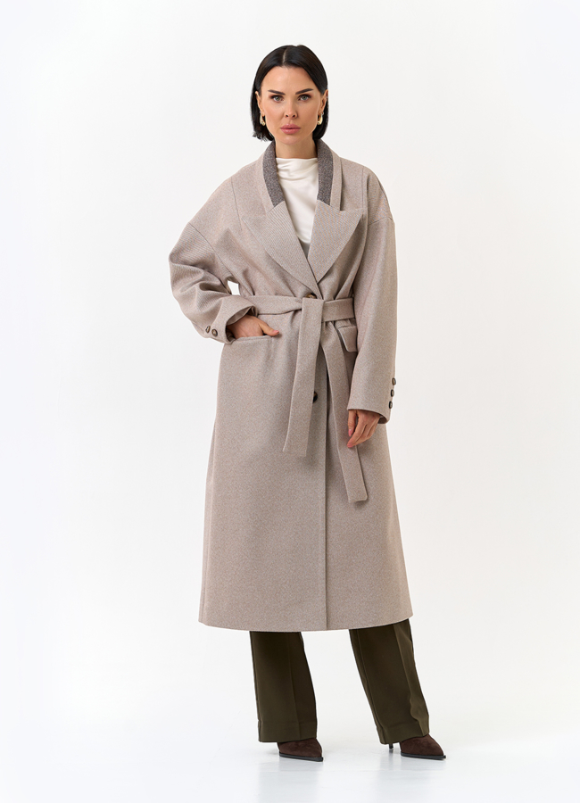 Женское пальто с акцентным воротником модель № 32812 меха малина