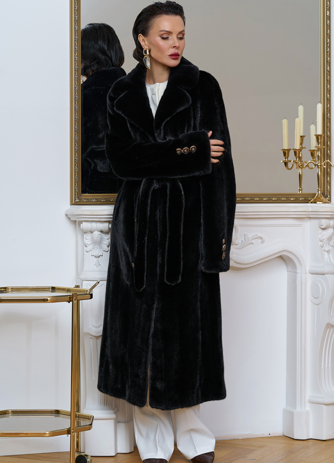 Шуба из меха норки с акцентными пуговицами модель № 32045 в рассрочку