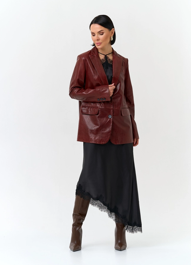 Жакет из натуральной кожи красного цвета модель № 32733 универмаг малина