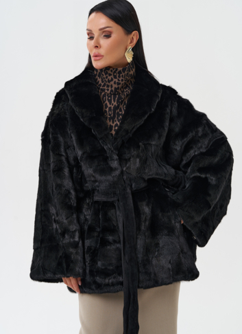 Шуба из меха норки с поясом