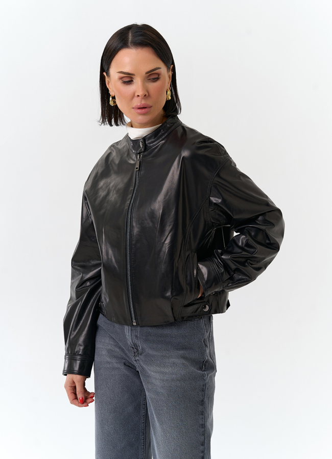 фото Женская короткая куртка из натуральной кожи  модель № 32530