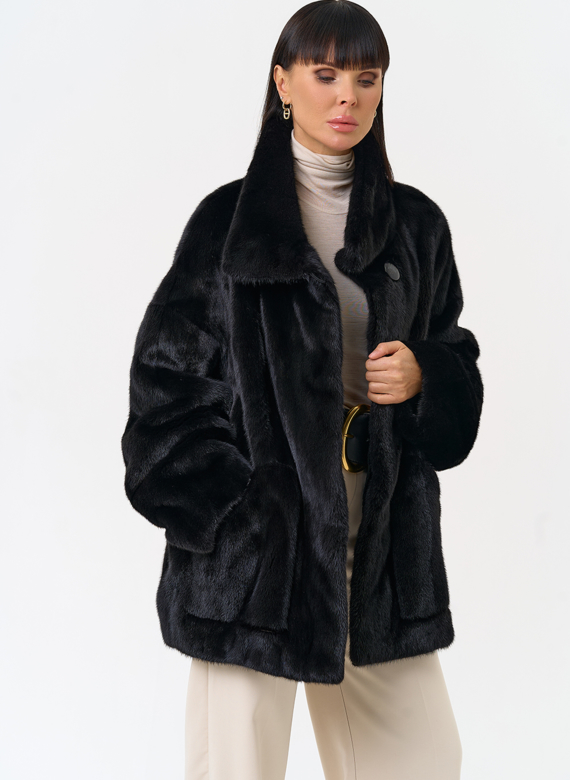 Женская шуба из скандинавской норки с воротником стойкой