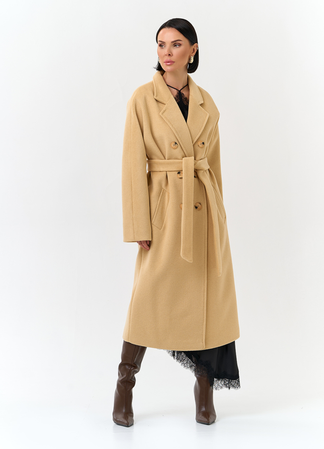 Женское пальто с поясом модель № 32809 меха малина