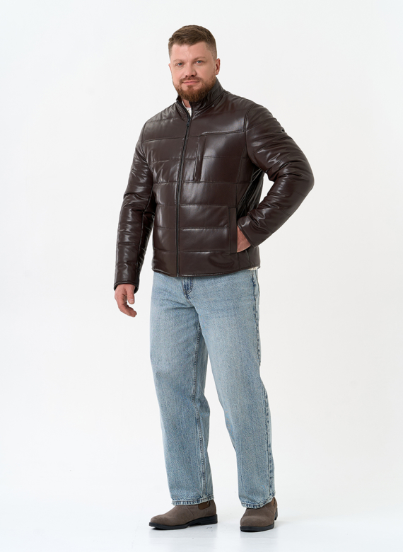 Мужская куртка из натуральной кожи с воротником стойкой