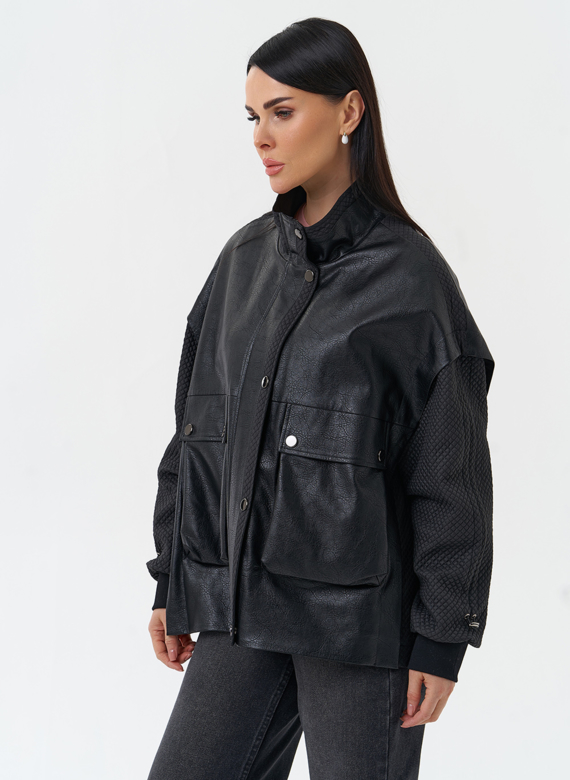 Куртка из эко кожи с воротником стойкой