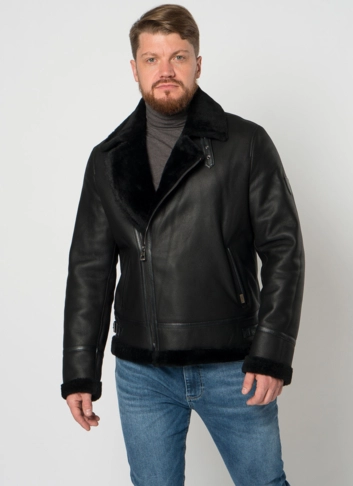 Мужская дубленка косуха в черном цвете