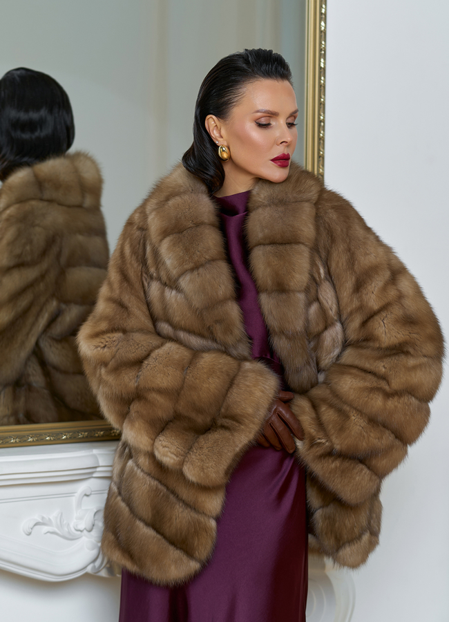 Женская шуба из куницы с воротником шаль модель № 31727 универмаг малина