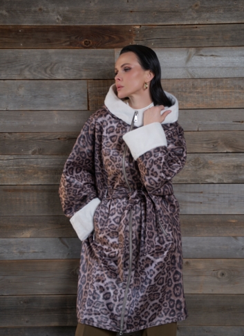 Женская дубленка из эко замши с поясом