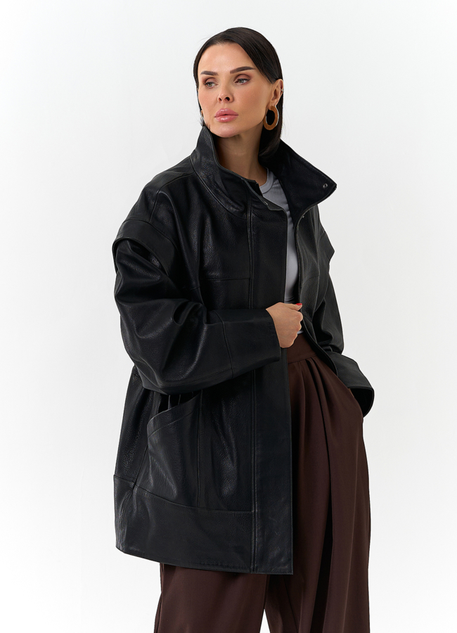 Женская куртка из натуральной кожи со съемными рукавами модель № 32873 универмаг малина