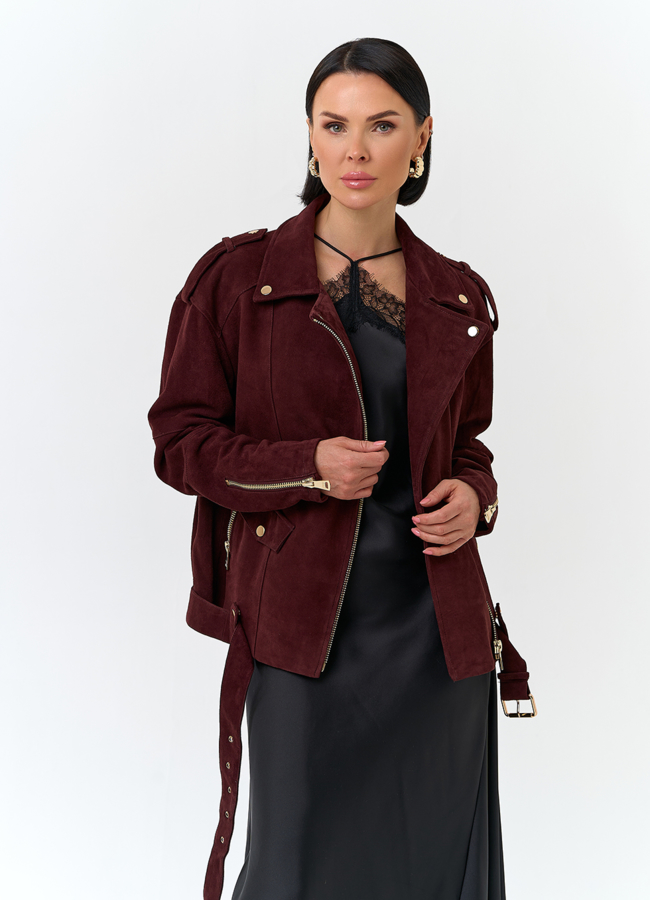 Женская куртка из натуральной замши бордового цвета модель № 32739 универмаг малина