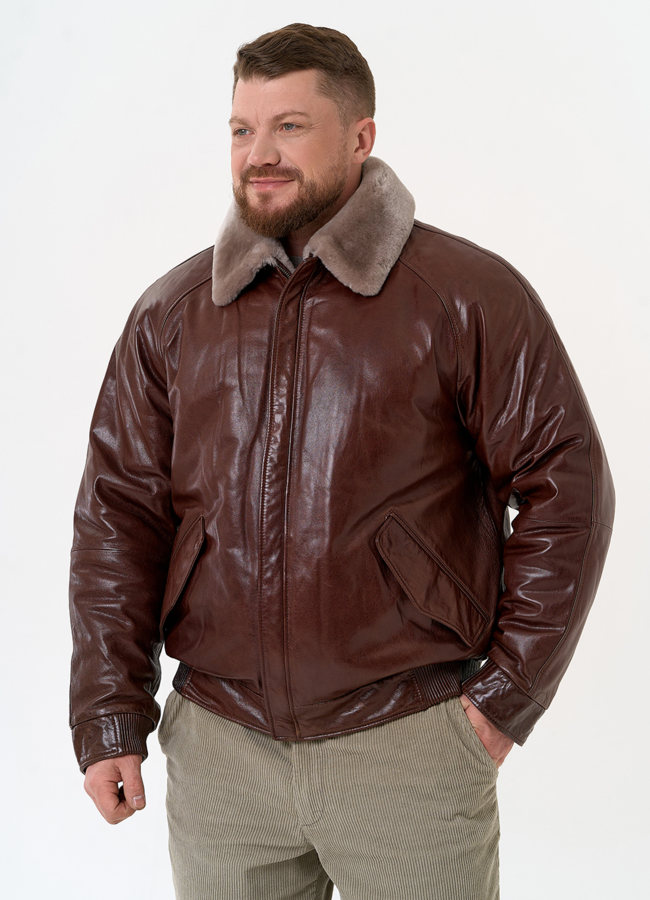 Куртка из натуральной кожи коричневого цвета модель № 31421 универмаг малина