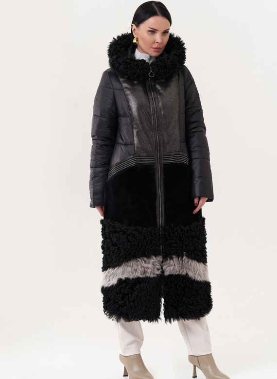 Комбинированный пуховик с капюшоном