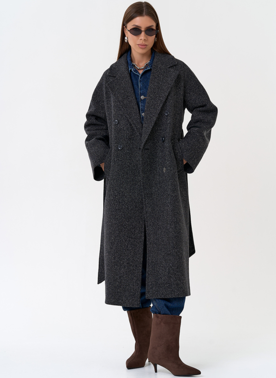 Женское пальто с отделкой из экокожи