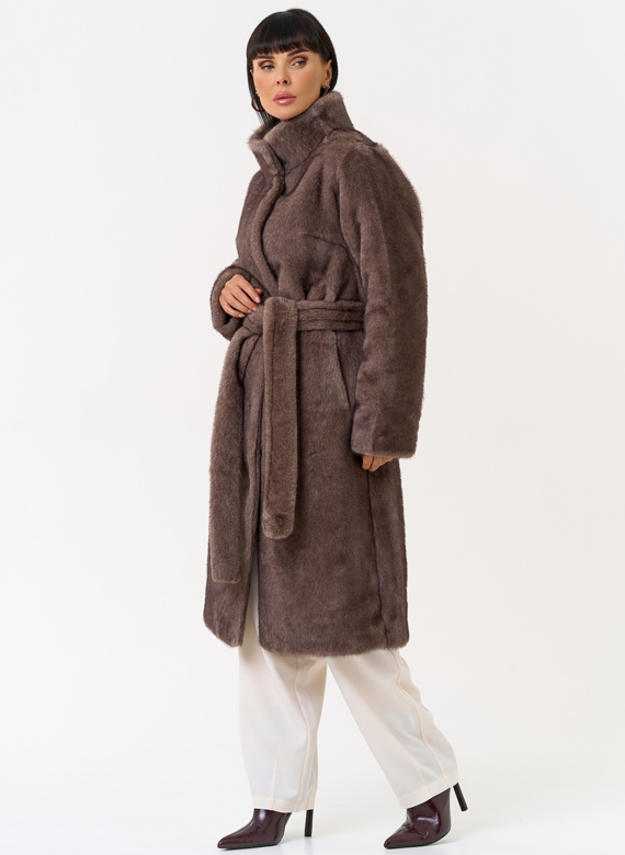 Женская шуба из эко меха с воротником стойкой