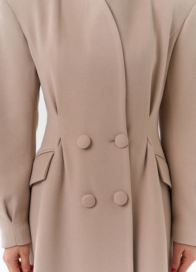 Женское длинное пальто с акцентными рукавами модель № 32784 универмаг малина