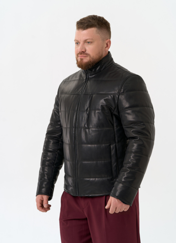 Мужская куртка из натуральной кожи с воротником стойкой