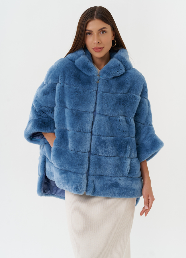 Короткая шуба из меха кролика с капюшоном модель № 25317 в кредит