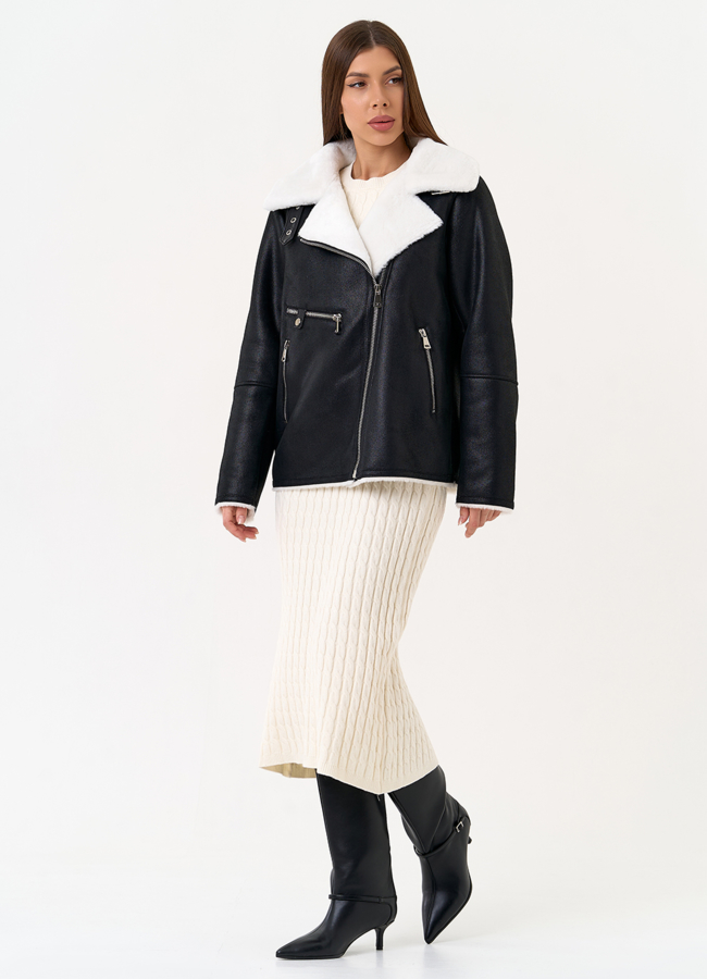 Женская дубленка из эко замши черного цвета модель № 31514 универмаг малина