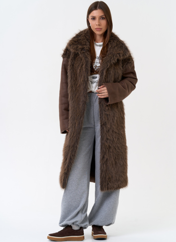 Женская дубленка из эко замши с отделкой из эко меха