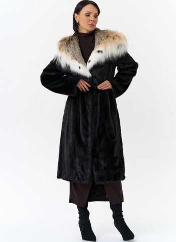 Норковая шуба с рысью в черном цвете