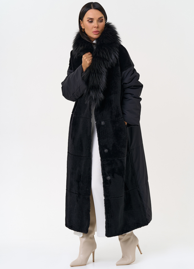 Комбинированное женское зимнее пальто в черном цвете модель № 31402 универмаг малина