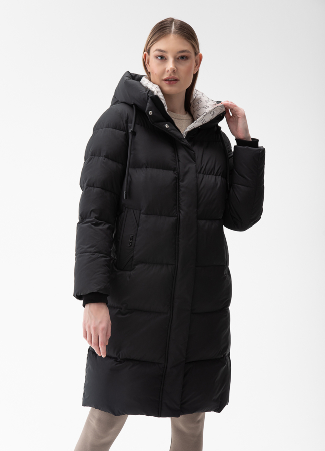 Женский пуховик с капюшоном  модель № 28378 меха малина