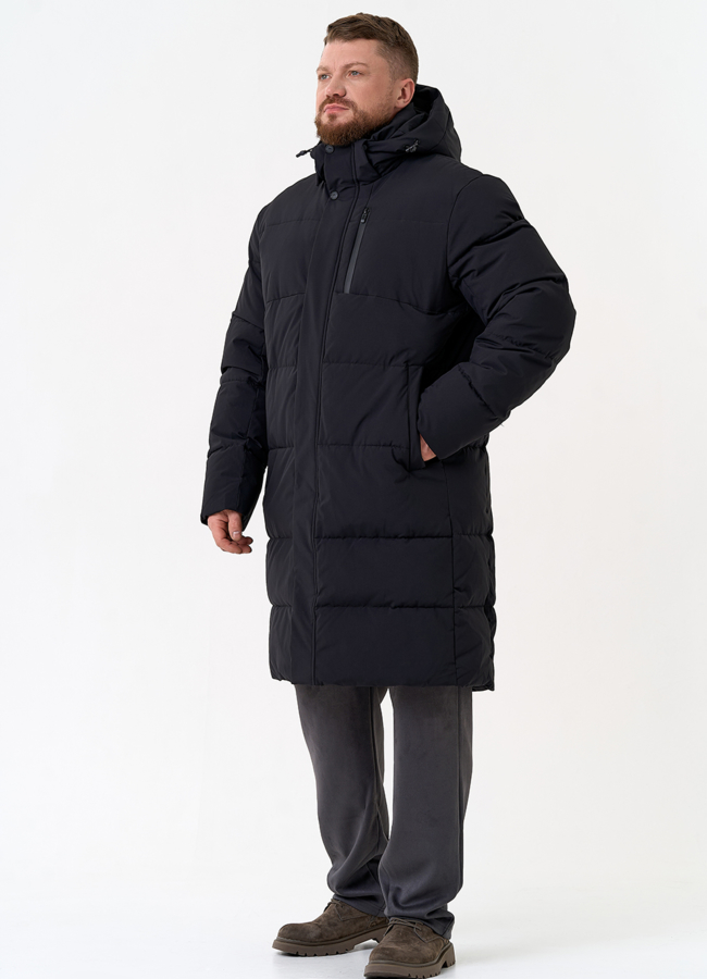 Удлиненный мужской пуховик с капюшоном модель № 31462 в рассрочку